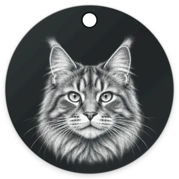Example Cats Collection tag with a cat portrait on a round black tag